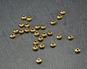 10 spacer beads rondelle, antique gold-colored, 10490