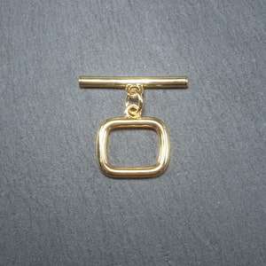 1 x toggle clasp, simple, 1 set for bracelet, necklace, brass, 24 carat gold-plated, clasp, 10452