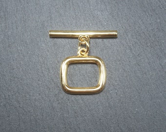 1 x toggle clasp, simple, 1 set for bracelet, necklace, brass, 24 carat gold plated, clasp, 10452