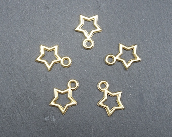 10 petits pendentifs étoiles, couleur or, 10393