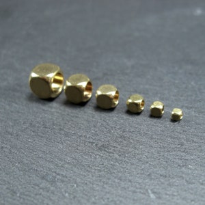 Cube-shaped beads, brass, various sizes, 10349