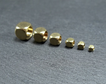 Cube-shaped beads, brass, various sizes, 10349