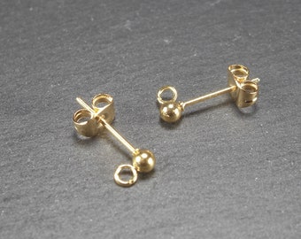 5 Pairs of Stud Earrings for Pendants, 3mm Ball, Surgical Stainless Steel, Gold Plated, Leverbacks, 10818