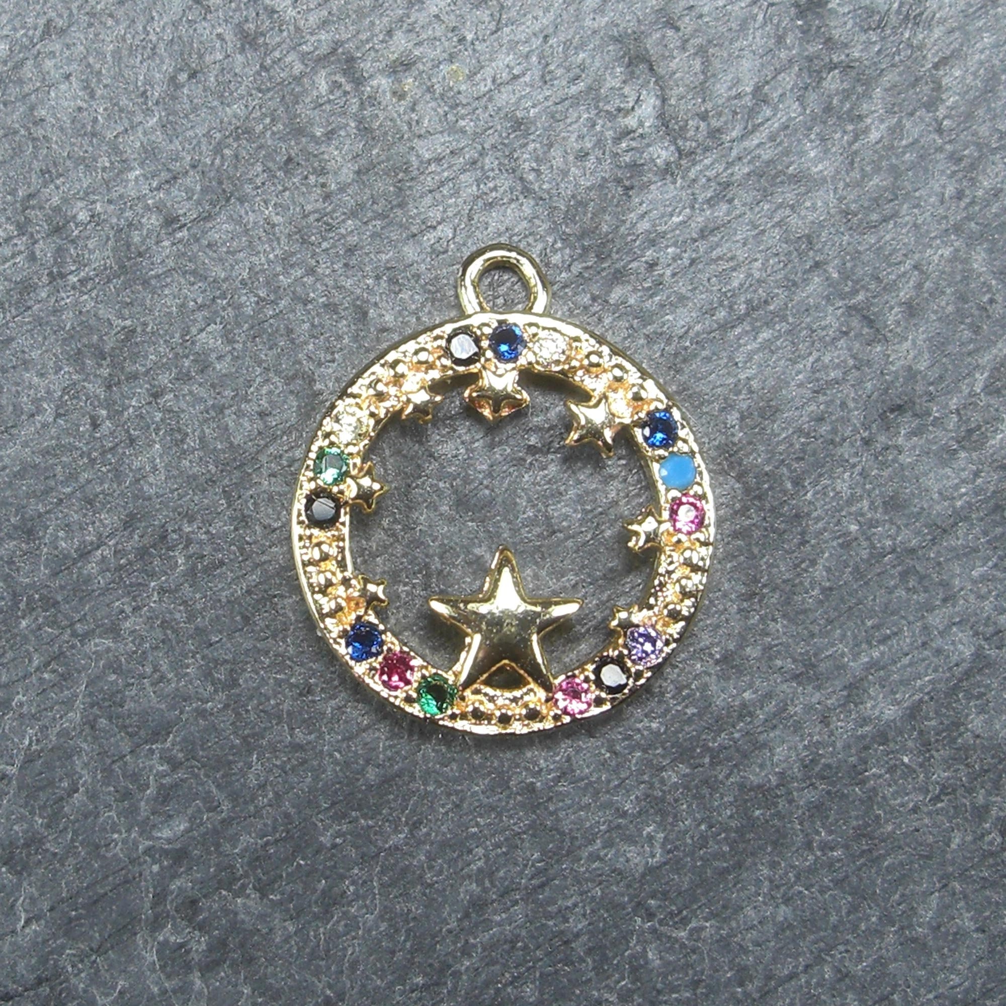 1 Small Pendant With Star and Colorful Zirconia, Brass 14 1 Small Pendant With Star and Colorful Zirconia, Brass 14