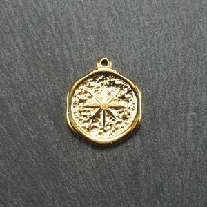 1 pendant compass, sun, stainless steel, gold-plated, 10822