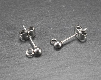 5 Paar Ohrstecker für Anhänger, 3 mm Kugel, chirurgischer Edelstahl, Brisuren, 10817