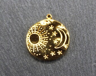 1 colgante sol, luna y estrellas, acero inoxidable, baño de oro, 10824