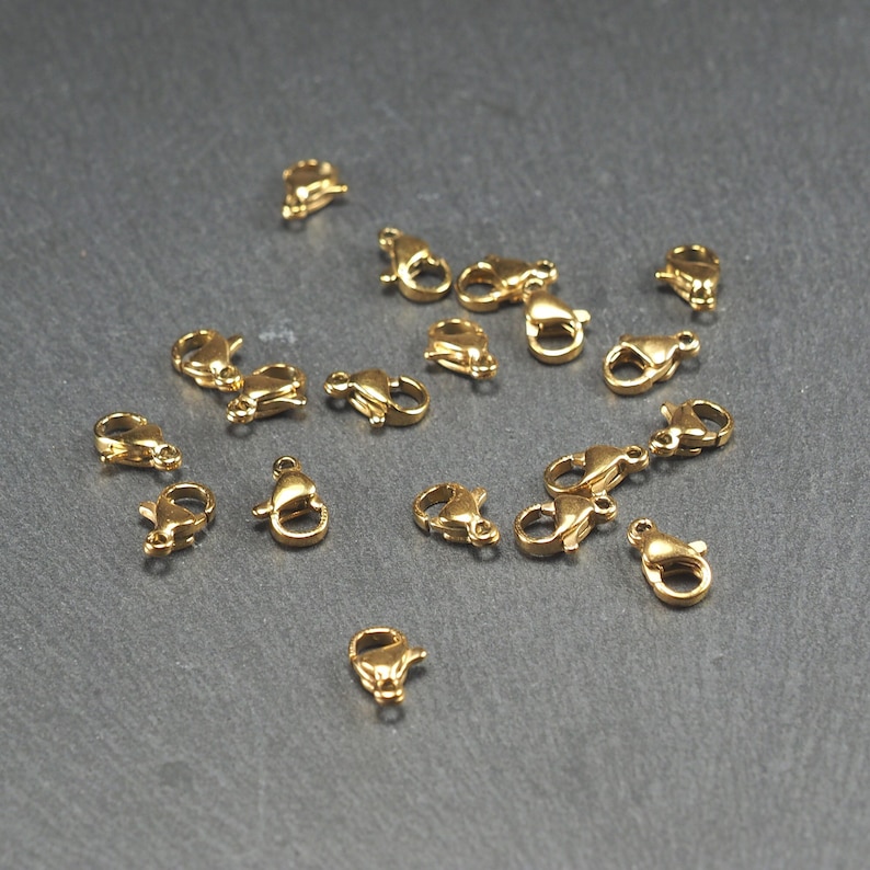 10 moschettoni placcati in oro 10 x 6 mm in acciaio inossidabile, 10294 immagine 1