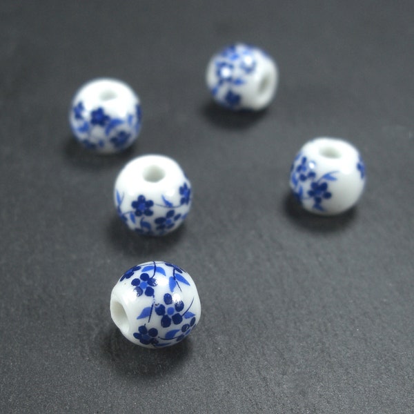 5 Keramikperlen, 8 mm, Delfter Blau, 10241