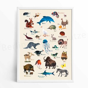 Poster ABC per amanti degli animali piccoli e grandi, alfabeto degli animali, collage di carta, DIN A4, murale, poster per bambini, poster di animali