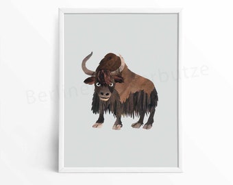 Animal poster "Yak", print of a paper collage, DIN A4, mural, children's picture, children's poster, children's room