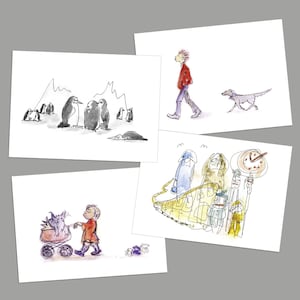 4 farbige Illustrationen "Skizzen", Kartenset, DIN A6, 105 x 148 mm