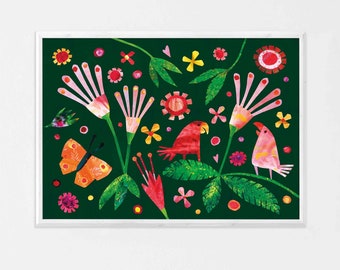 Poster Dschungel | Regenwald Tropen | Papiercollage DIN A4 | Wandbild Kinderzimmer