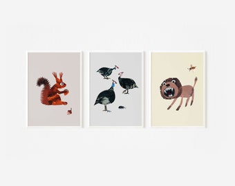 3 Tierposter | Poster-Set | 6 Motive zur Auswahl | Druck von Papiercollagen | DIN A4 | Wandbilder Kinderbilder Kinderposter Kinderzimmer