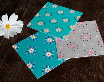 3 greeting cards "Flower Pattern", 12 x 12 cm