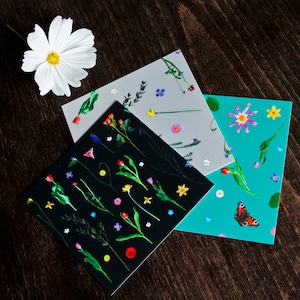 3 carte "Fiori" | quadrato 12 x 12 cm | Biglietti d'auguri set di carte fiori