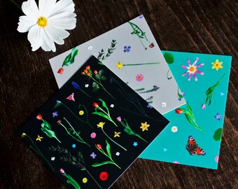 3 cards "Blossoms" | square 12 x 12 cm | Greeting cards card set flowers