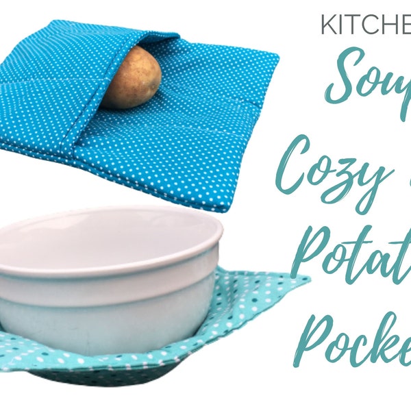 Bundle of 2: 1 Soup Cozy & 1 Potato Pocket,  Bowl Hot Mit - Keep Your Microwave Clean and Your Fingers Protected