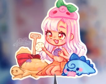 glossy vinyl sticker - beachy chibi twirl