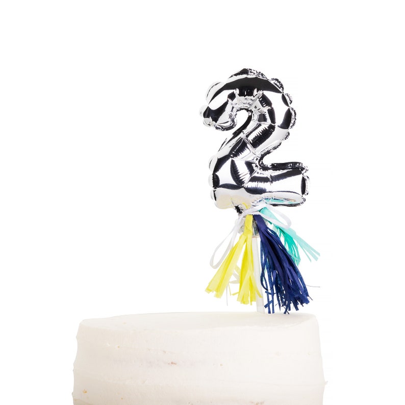 Mini Number Balloon Tassel Cake Topper With Candles Silver Etsy