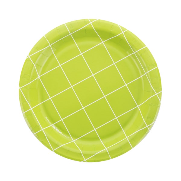 Green Grid Modern Cake Plate | Paper Party Plates | Green Party Cake Plates | 7 inch Paper Party Dessert Plate