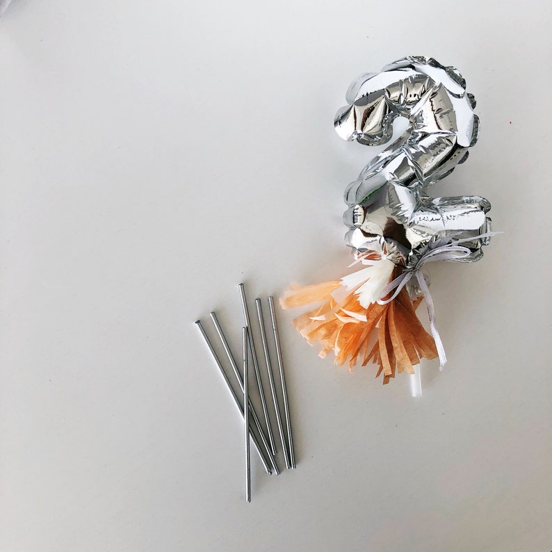 Mini Number Balloon Tassel Cake Topper With Candles Silver Etsy
