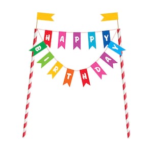 Rainbow Birthday Cake Topper | Kids Birthday Bunting Bakeware | Rainbow Art Party Decor