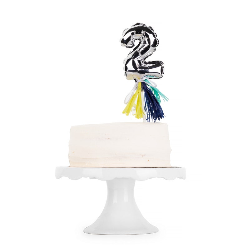 Mini Number Balloon Tassel Cake Topper With Candles Silver Etsy