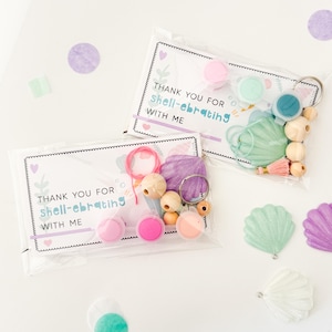 Kids Shell Theme Party Favor DIY Keychain Kit | Pastel Under The Sea Birthday Party | Magical Little Mermaid Theme Party Favor | Shellebrate