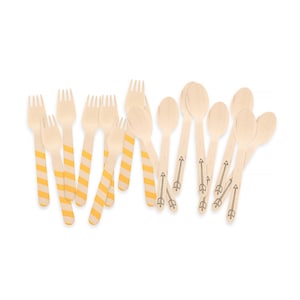 Wooden Disposable Utensil Set | Thanksgiving Utensils | Woodland Wooden Forks | Arrow Print Wooden Spoons | Camping Theme Birthday