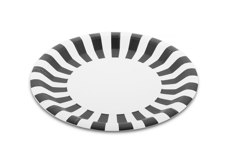 Black White Stripe Paper Plate Modern Kids Party Decor Etsy