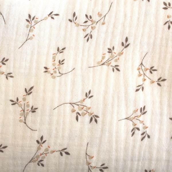 137 x 146 cm Residual PIECE GOTS Musselin Gauze - Stem Flowers beige - Cotton - feather-light