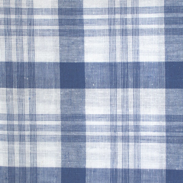 Tissu lin/coton Ökotex bleu de Prusse à carreaux tartan 94 g/mètre demi-lin uni