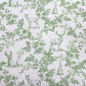 Ökotex ~ Toile de Jouy light green cotton fabric cotton poplin