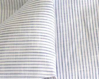 Linen fabric Ökotex w/marine EXTRA fine striped 125 g/m2 ~ Linen blue