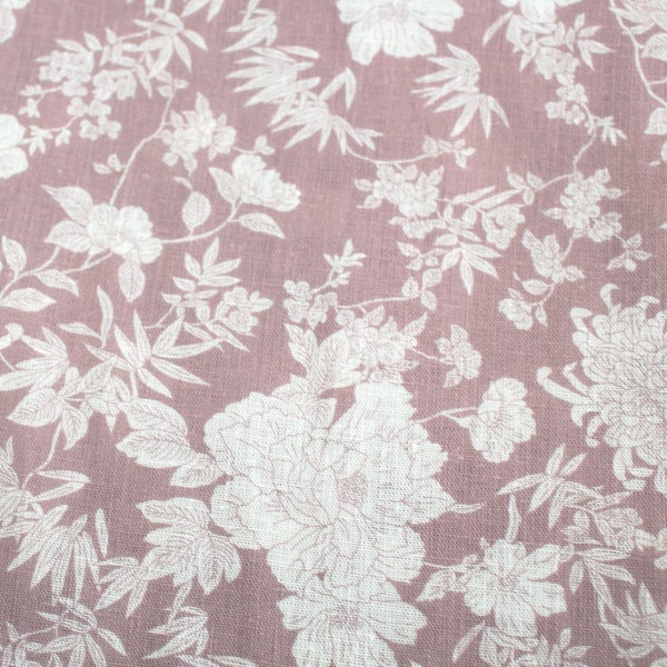 Fleurs de lin/viscose ~ Roses anglaises vieux rose ~ Ökotex 130 g/mètre