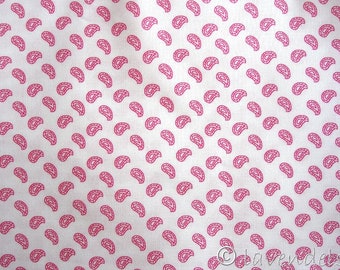 50 x 148 cm restant tissu de coton paisley rose / rose foncé sur blanc