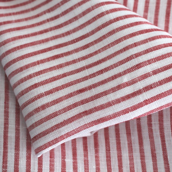 Linen fabric Ökotex red white wide striped 125 g/m2 ~ linen summer linen