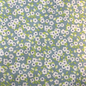 Linen/viscose flowers ~ white flowers on duck egg ~ Ökotex 130 g/meter