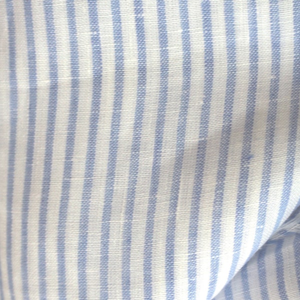 Tissu lin Ökotex bleu clair blanc rayé dans la longueur 125 g/m2 ~ lin lin d'été