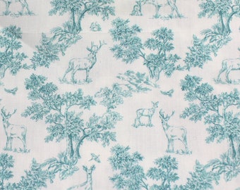 Ökotex ~ Toile de Jouy teal cotton fabric cotton poplin