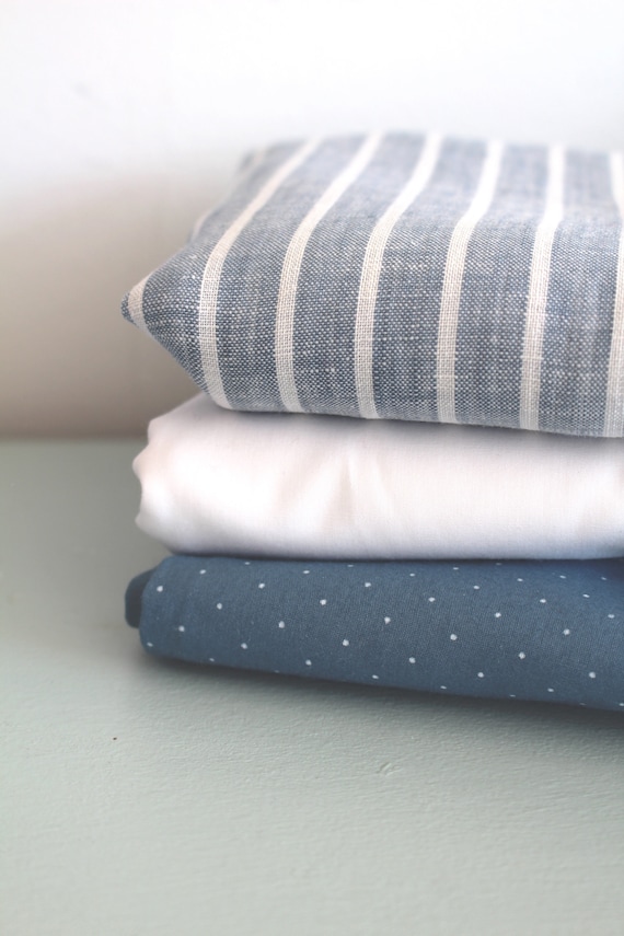 Leinenstoff Ökotex taubenblau breit gestreift 125 g/m2 Leinen