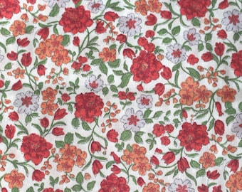 paraíso de flores rojas - GOTS - tela de algodón flores popelina luz voile
