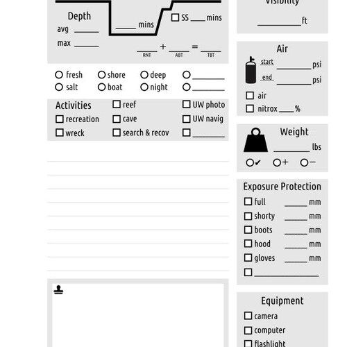 Dive Log Pages Printable File Scuba Dive Log Book Pages PADI Etsy