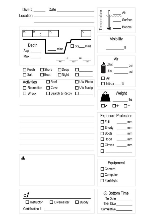 Free Printable Dive Log Pages