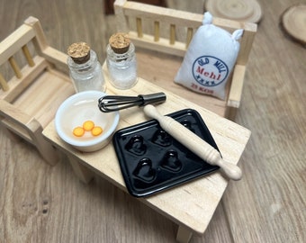 Wichtel Backen Küchenutensilien - Mehlsack Backblech Rührbesen Nudelholz Zuckerglas Miniatur Zubehör
