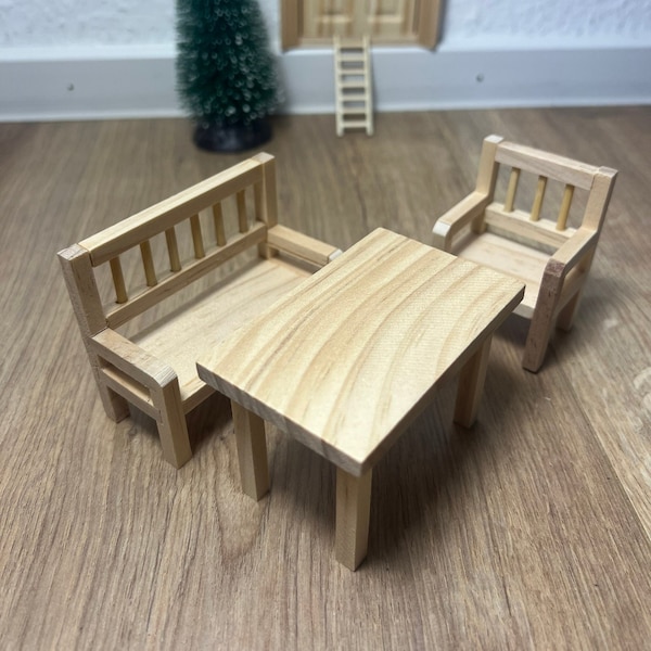 Wichtel KOMPLETTSET Sitzecke - Tisch, Stuhl und Bank Miniatur