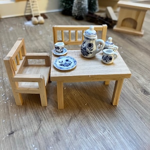 Wichtel Kaffee Service Blau / Weiß  Set 15 Teile Miniatur Kaffeekanne Kaffeetasse Kuchenteller Service