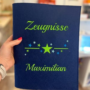 Personalisierte Zeugnismappe mit Stern Motiv - viele Farbdesigns möglich Junge oder Mädchen
