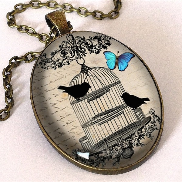 Grand Pendentif Oiseaux dans une cage, 0480OPB